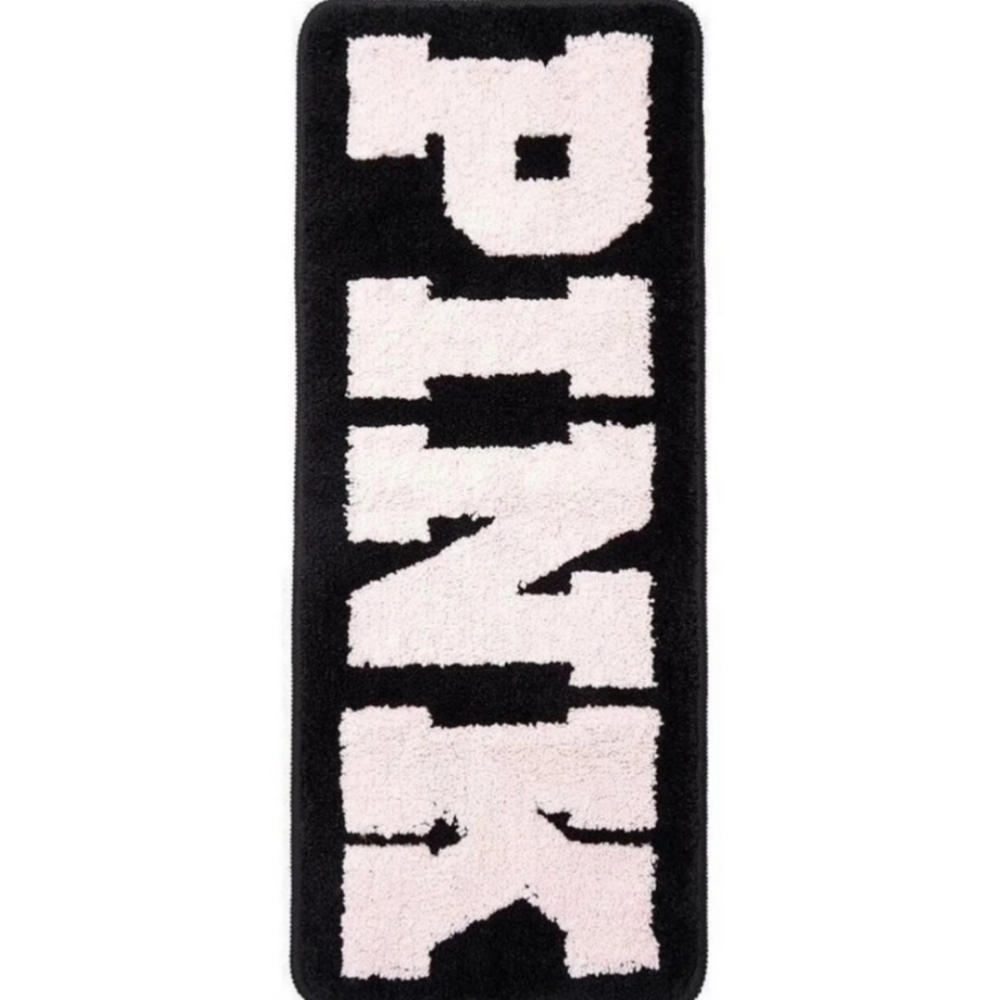 Brand New VS Pink Black Furry Bath Matt / Rug